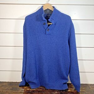 Lands' End Wool Blend Men's Button Mockneck 3 Button Sweater Blue Size XL 46-48)